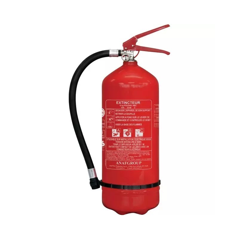 EXTINCTEUR A POUDRE ABC 6KG NORME MED AVEC SUPPORT MURAL