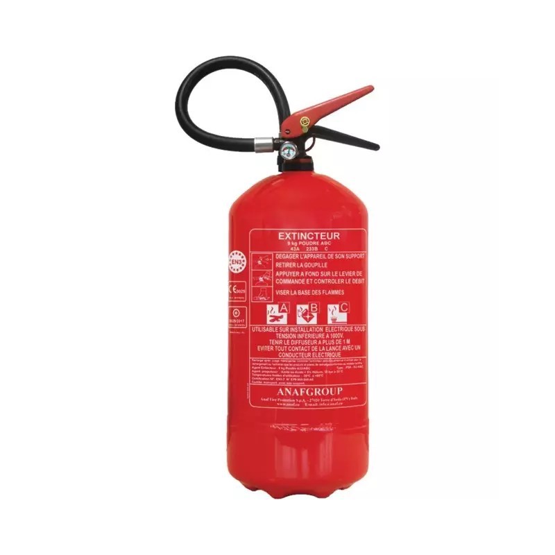 EXTINCTEUR A POUDRE ABC 9 KG AVEC SUPPORT MURAL