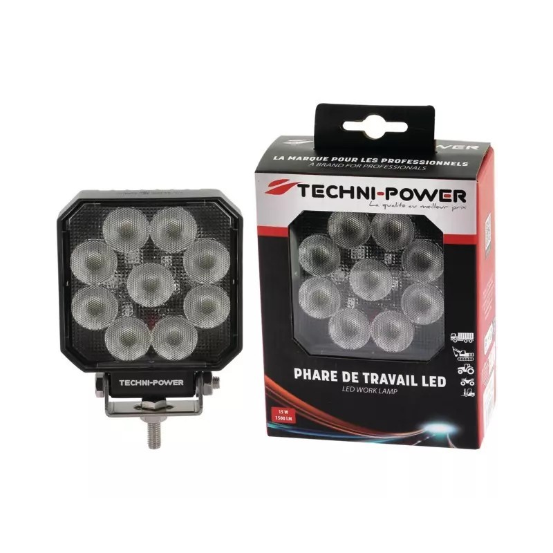 PHARE LED CARRE 12/24V 15W 1500 LUMENS TECHNI-POWER