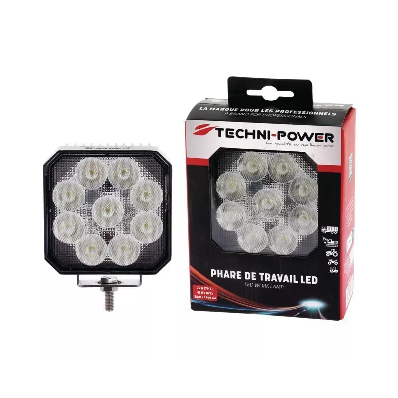 PHARE LED CARRE 12/24V 42W 3800 LUMENS AVEC PROTECTION DE SURCHAUFFE TECHNI-POWER