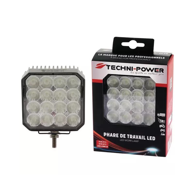 PHARE LED CARRE 12/24V 42W 4000 LUMENS AVEC PROTECTION DE SURCHAUFFE TECHNI-POWER
