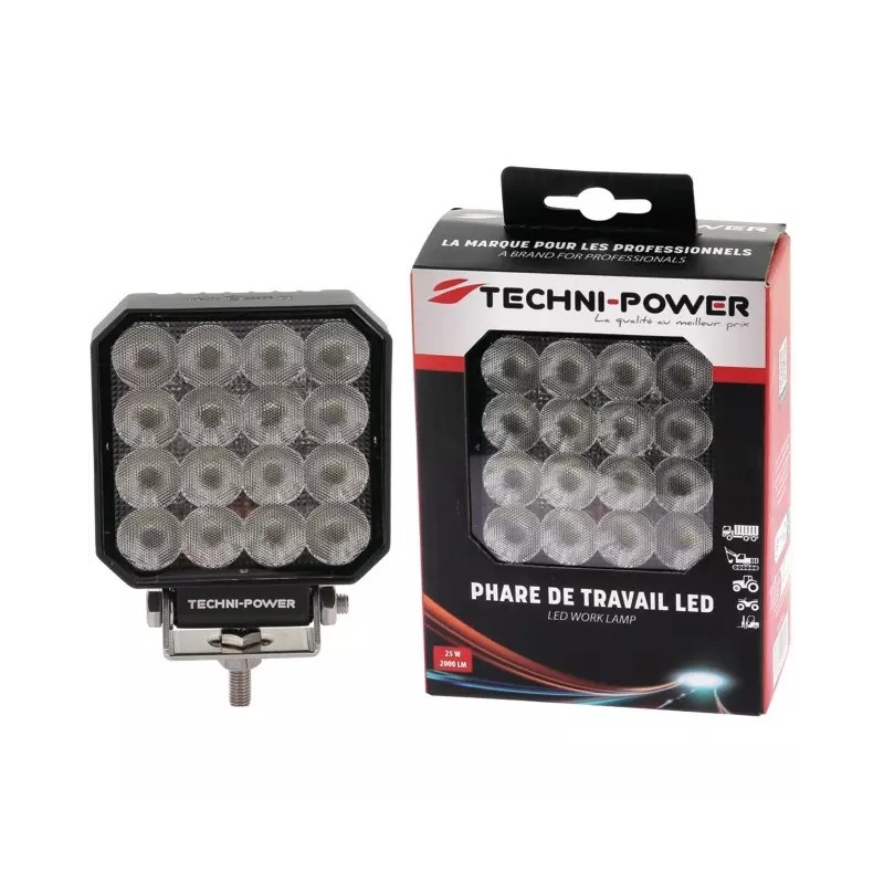 PHARE LED CARRE 12/24V 25W 2000 LUMENS TECHNI-POWER