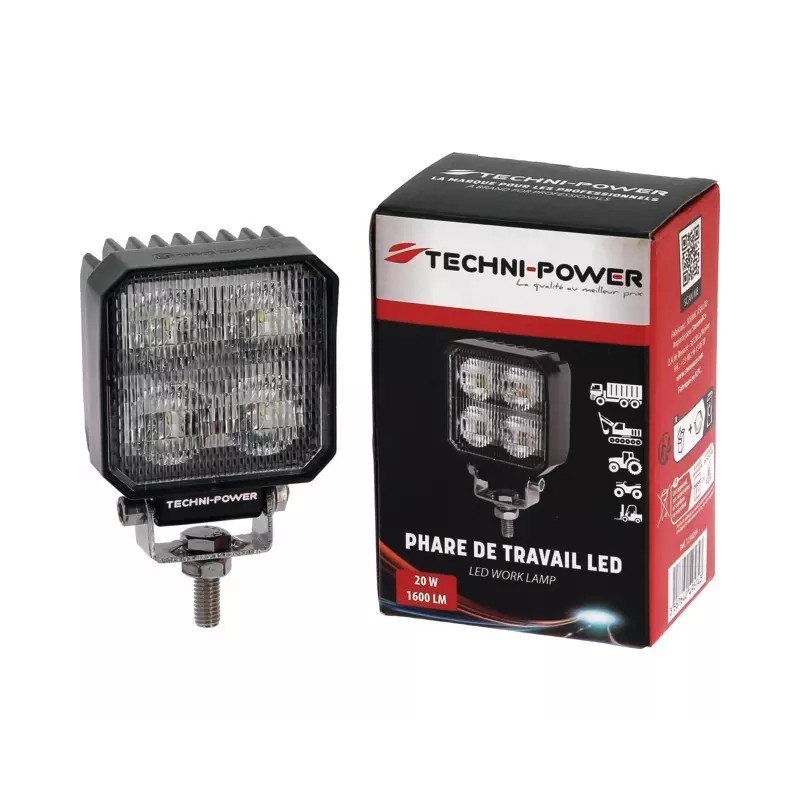 PHARE LED CARRE 12/24V 20W 1600 LUMENS TECHNI-POWER