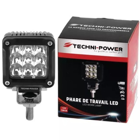 PHARE LED CARRE MINI 12/24V 12W 1200 LUMENS TECHNI-POWER