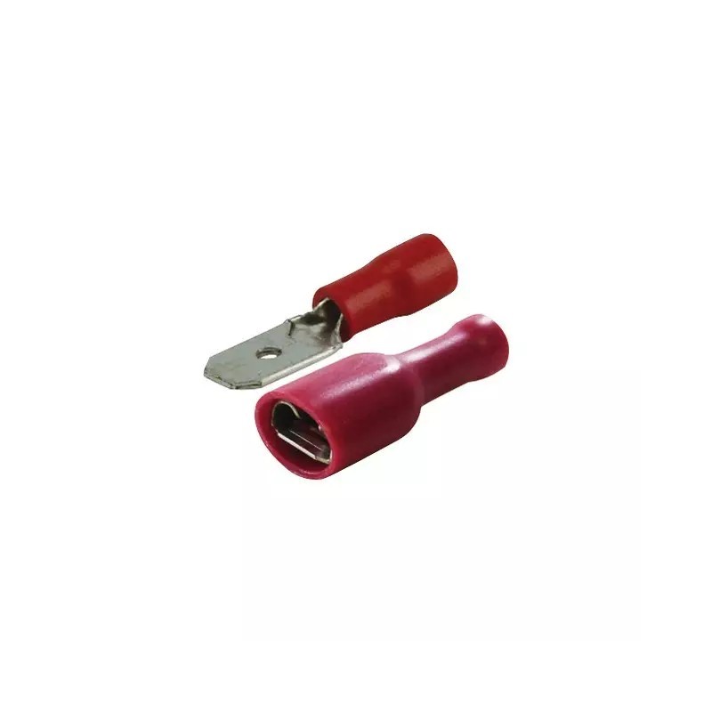COSSE PLATE MALE FEMELLE ISOLEE ASSORTIMENT ROUGE 6,3MM BLISTER DE 22