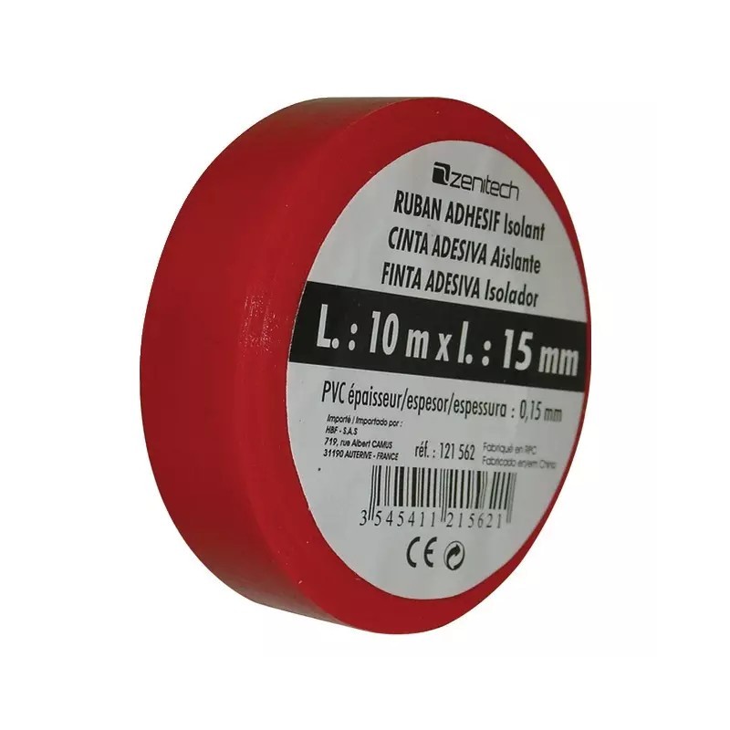 RUBAN ADHESIF ISOLANT 15 MM X 10M ROUGE