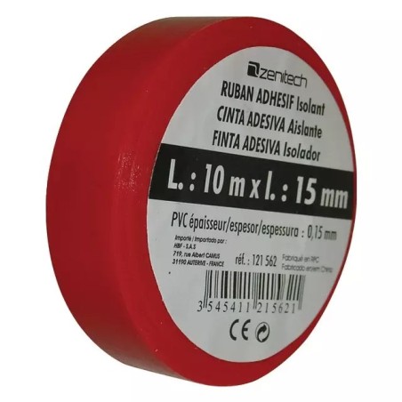 RUBAN ADHESIF ISOLANT 15 MM X 10M ROUGE