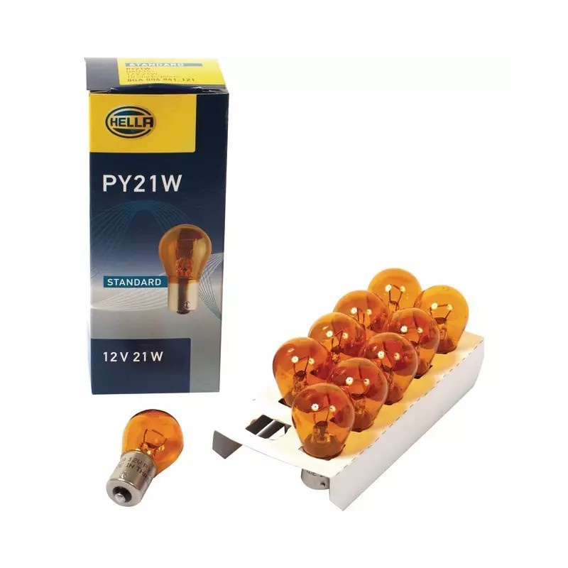 AMPOULE POIRETTE 12V 21W BAU15S ORANGE HELLA BOITE DE 10
