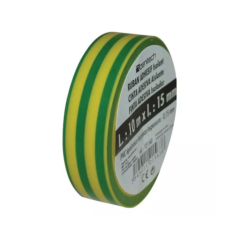 RUBAN ADHESIF ISOLANT 15 MM X 10M VERT/JAUNE