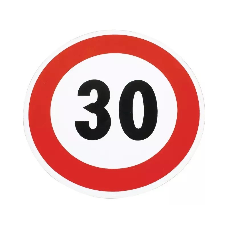 DISQUE ADHESIF PVC LIMITATION DE VITESSE 30KM/H BORD ROUGE