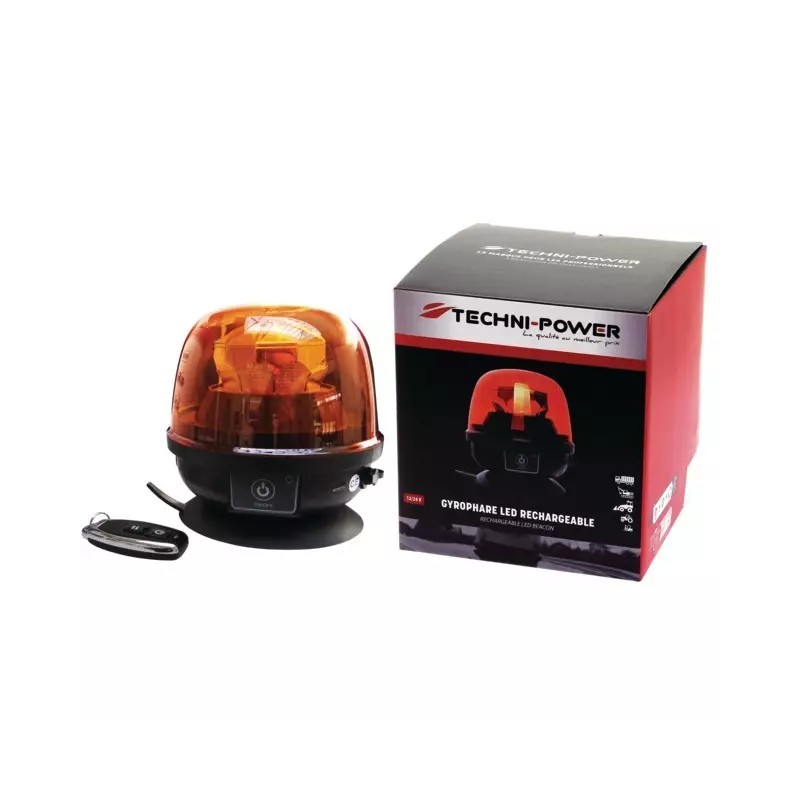 GYROPHARE LED SANS FIL RECHARGEABLE MAGNETIQUE AVEC TELECOMMANDE TECHNI-POWER