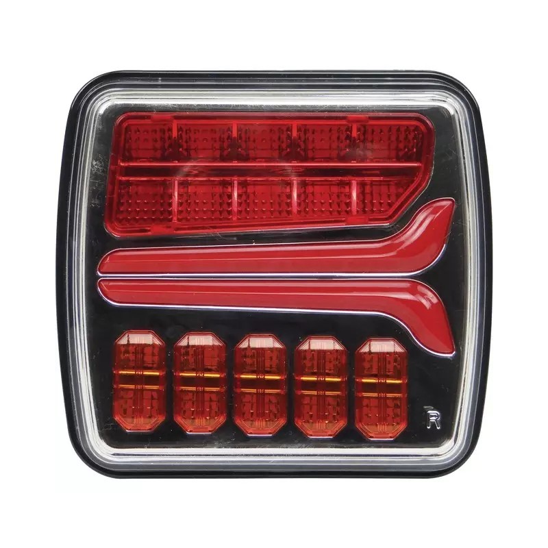 FEU ARRIERE DROIT DYNAMIQUE CARRE 4 FONCTIONS LED 12-24V