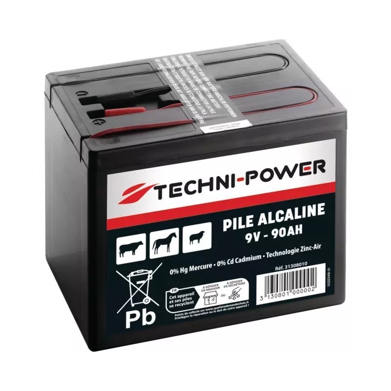PILE DE CLOTURE ALCALINE 9V - 90AH ZINC-AIR TECHNI-POWER