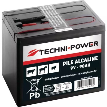 PILE DE CLOTURE ALCALINE 9V - 90AH ZINC-AIR TECHNI-POWER