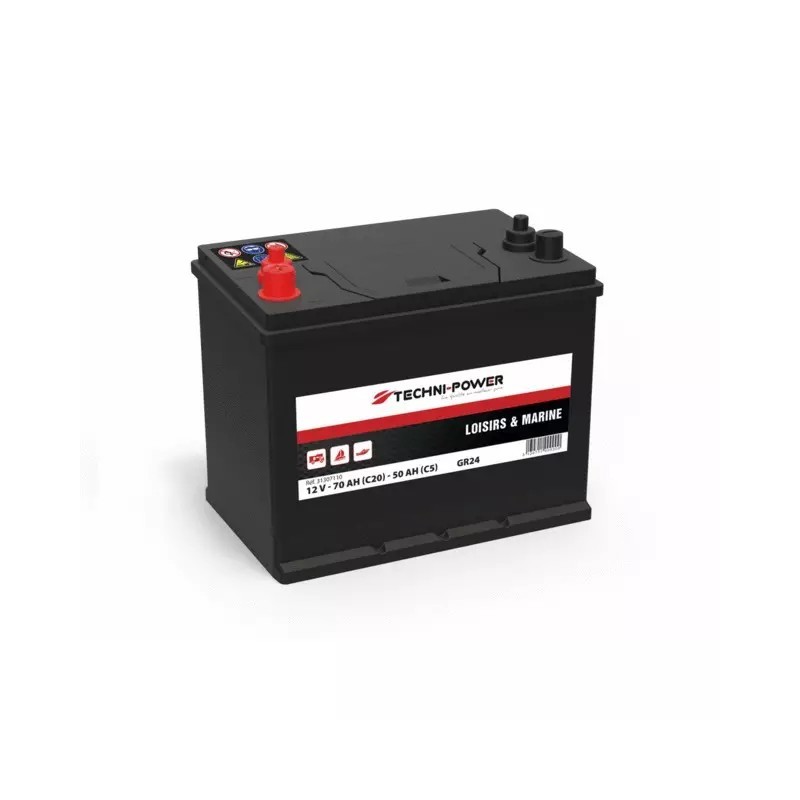 BATTERIE LOISIRS GR24 12V 70AH DOUBLE BORNES + A GAUCHE TECHNI-POWER