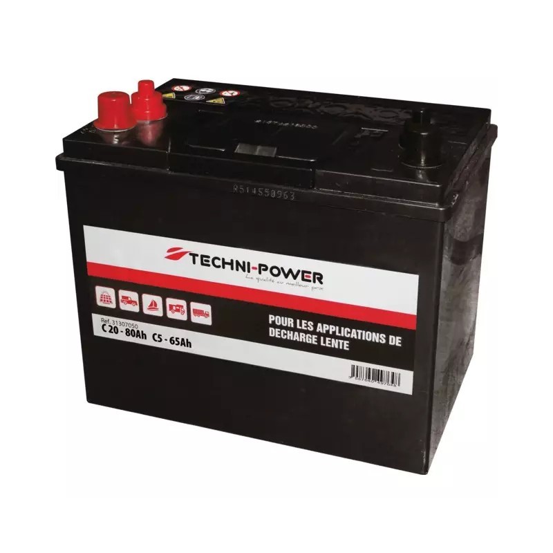 BATTERIE 12V 80AH DECHARGE LENTE DOUBLE BORNES + A GAUCHE TECHNI POWER